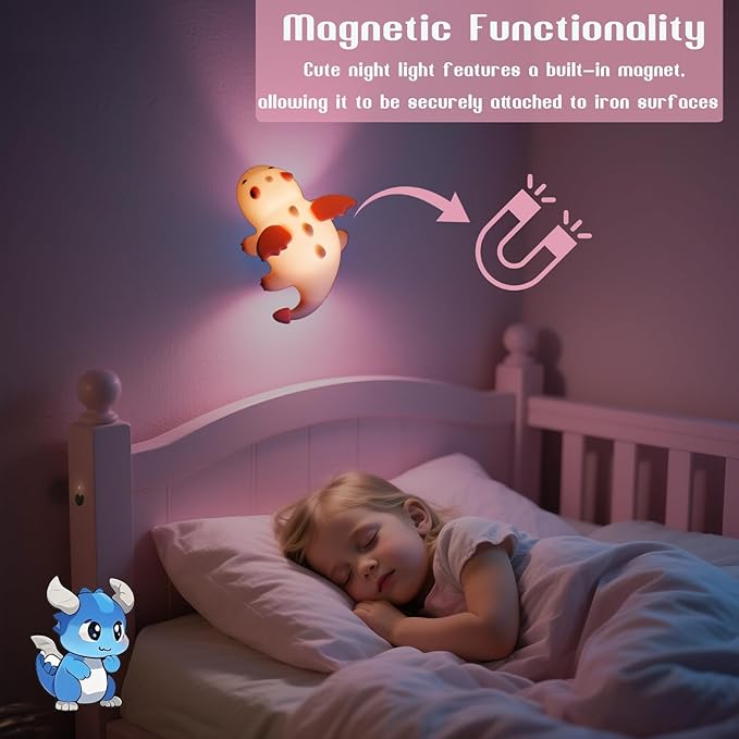 Dragon Night Light, Cute Pink Dragon Gifts, Soft Silicone Lamp with 3 Level Warm Light and RGB Changing, Breastfeeding Nursery Portable Kawaii Bedside Lamp for Baby, Toddler, Boys and Girls