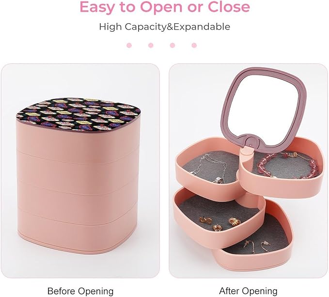 4-Layers Rotatable Jewelry Organizer Storage Box with Mirror Earring Holder Earring Storage Case for Women (Las Vegas Skyline)
