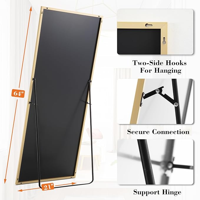 NEWBULIG Full Length Mirror, Full Body Floor Mirror with Aluminum Alloy Thin Frame, Wall or Standing Mirror for Bedroom, Living Room, Dressing Room