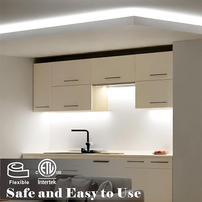 16.4FT Bright White LED Strip Lights, Cool White 300 LEDs 6500K Waterproof Light Strip LED Lights for Bedroom, Kitchen Cabinets, Living Room, ETL Adapter Included(6500K Bright White, 16.4FT)
