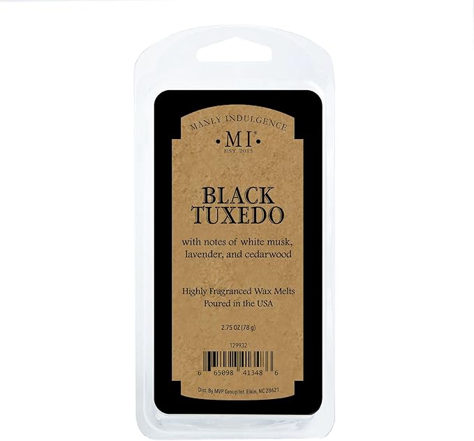 Manly Indulgence Black Tuxedo Scented Wax Melts, Wax Melt Warmer Cubes, Long Lasting Scented Wax Warmer Cubes, 4 Pack, 6 Cubes Each - Made in The USA