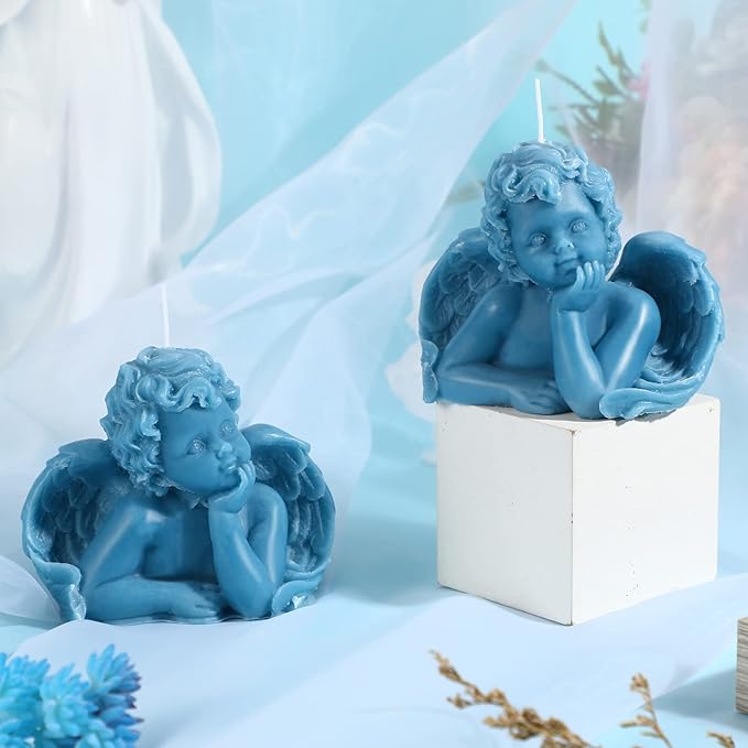 Nuanchu Eclectic Angel Decor - 2 Pieces Soy Scented Wax Vegan Candle in White & Pink for Trendy Bedroom Decoration (Lake Blue)