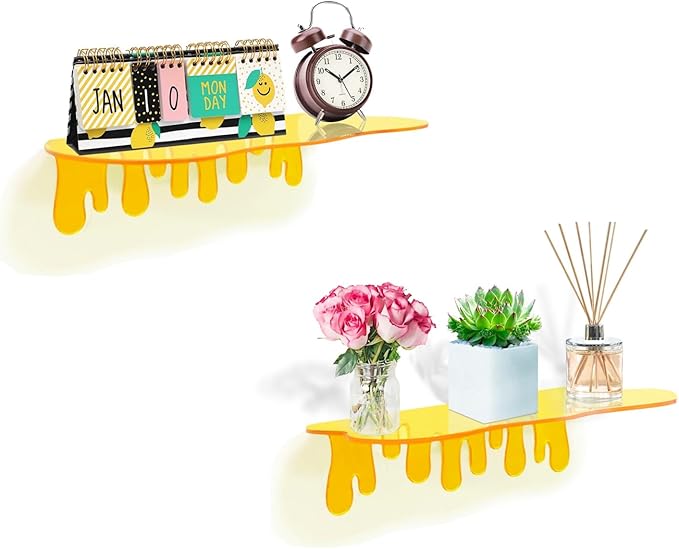 SetGame 2-Pack Acrylic Small Wall Shelves - 12 Inch Floating Shelf for Walls, Home Wall Display Ledges for Storage, Room Décor, Small Album & Items Organizer Display Dripping Wall Decor