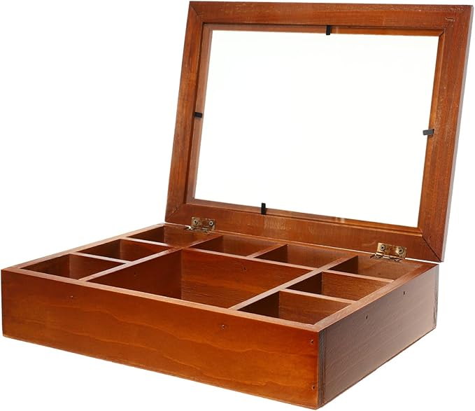 PRETYZOOM Jewelry Box Chinese Wooden Divided Box Cover Makeup Organizer for Desk