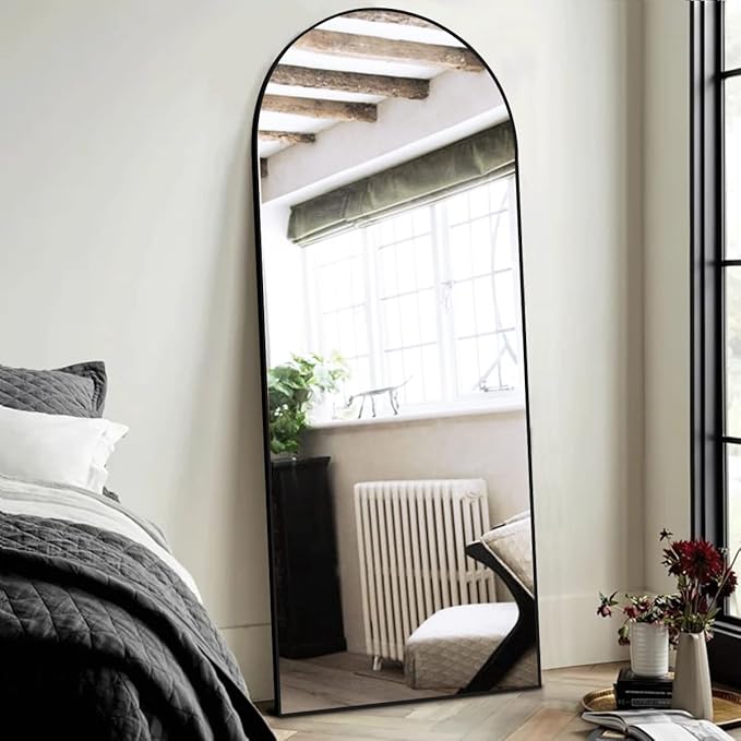 ITSRG Full Length Mirror with Stand, 34"x76" Floor Mirror Freestanding, Arched Wall Mirror, Oversized Mirror Full Length, Black Arch Mirror Full Length, Wall Mounted Mirror for Bedroom(Black)