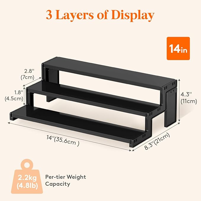 Lifewit Cupcake Stand, Perfume Cologne Organizer, Tool-Free Assembly, Display Riser, Spice Rack, Figurine Holder, Makeup Storage, Room Decor, Party Decorations, Black, 14″ 4 Tier, 2 Pcs