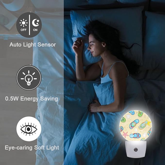 Beach Flip-Flops Night Light Plug-in Sleep Lamp Led Dusk to Dawn Night Light for Bedroom