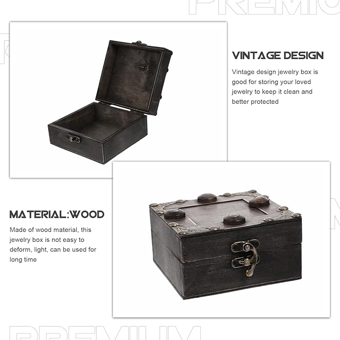 LIFKOME Wooden Makeup Organizer Vintage Treasure Box Jewelry Trinket Box Ring Storage Decorative Storage Case