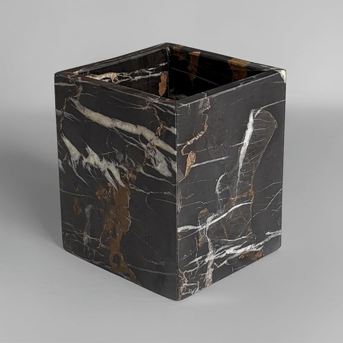 Natural Marble Stone Square Storage Container Empty Vessel Holder Cup for Candle/Pens/Sundries items (Black Brown)