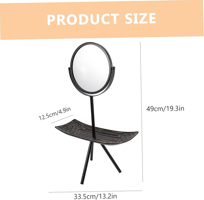 Vintage Makeup Vanity Mirror Rotating Design and Makeup Organizer Tray for Jewelry Storage Elegant Desktop Beauty Essential for Girls and Ladies