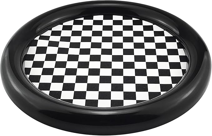 Ciandid Checkered Decorative Tray, Retro Jewelry Tray Dresser Tray for Makeup Perfume Organizer, Aromatherapy Reed Diffuser Tray Vanity Tray for Bathroom(Black)
