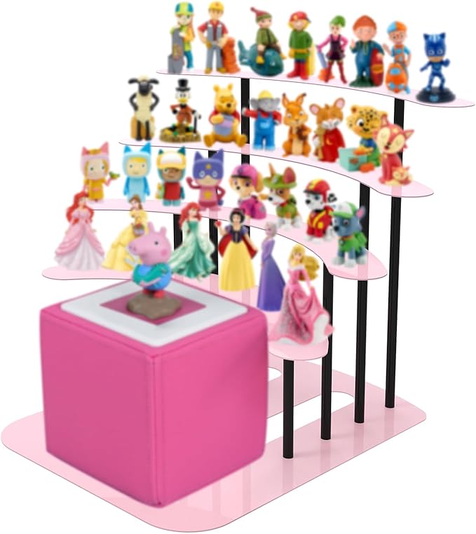 Metal Bracket for Toniebox,Desk Stand for Tonies Figures 20-35 pcs Storage,Metal Display Stage for Toniebox Player,Children's Room Decorations and Gifts (Pink)
