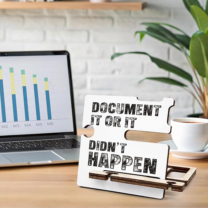 Funny Office Gifts for HR - Multi-functional Desk Organizer - Humorous Office Quote Wooden Document Sign for Office Desk Shelf Decor