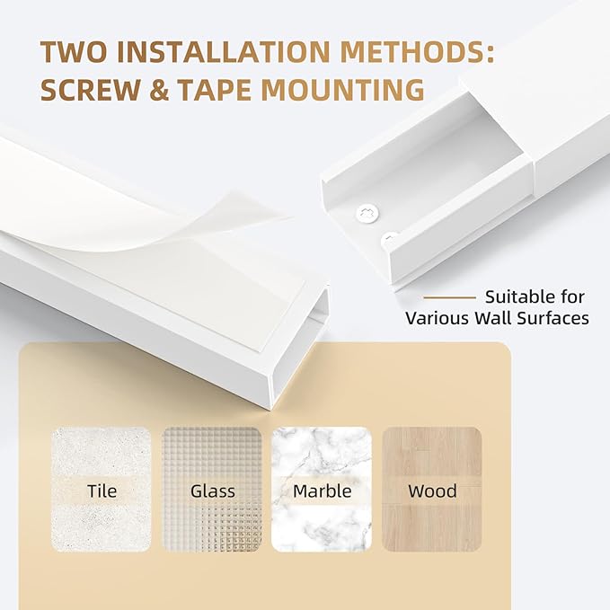Delamu Cable Hider, 315in Cord Covers for 3-4 Wires on Wall, Large TV Cord Hider Wall, Paintable Wire Hiders Wire Covers for TV Cords on Wall, Easy Mount Cable Cover Raceway Kit, W1.18 H0.6in, White