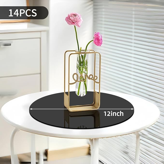 14 pcs Black Acrylic Round Mirror for Tables Centerpieces, 12 inch Circle Mirror Tiles Tray for Wall Home Living Room Bedroom Decor, Small for Crafts, Candle Plates Wedding Centerpieces for Tables