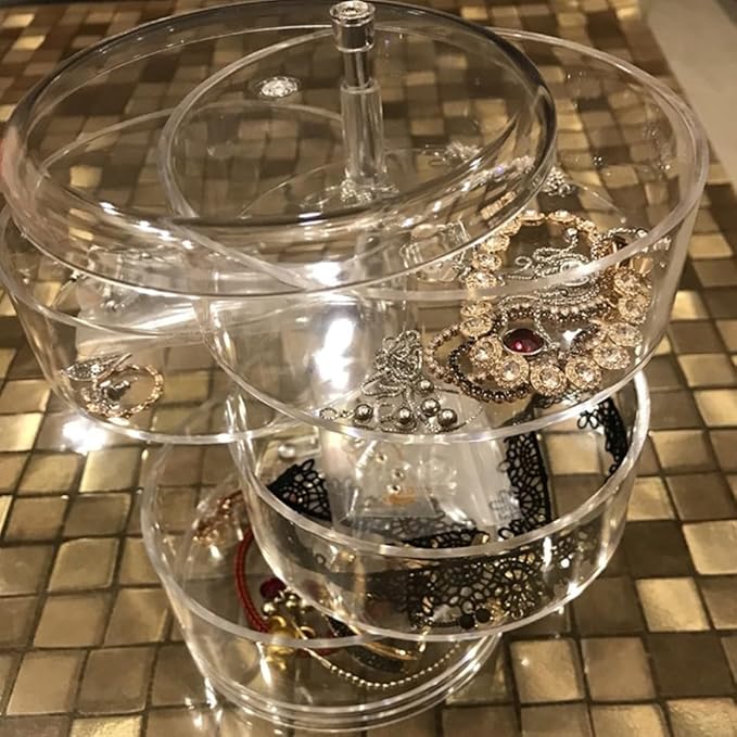 CALLARON 2pcs Circular Rotating Plastic Jewelry Box Four-layer Storage Organizer for Makeup Earrings and Items Desktop for Efficient Organization