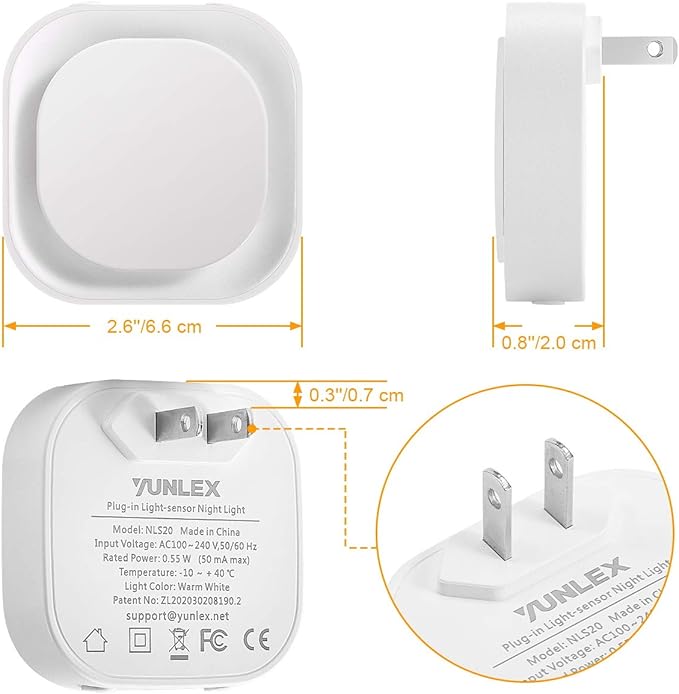 YUNLEX 2 Pack Amber Night Light, Dusk to Dawn Sensor, Warm Glare-Free Reflected Glow, 3-Level Dimmer, Auto On/Off, Plug-in LED Nightlight for Bedroom, Kids, Bathroom, Sleep, Baby Nursery, Toddler