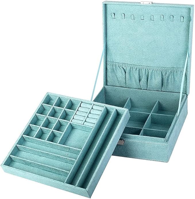 Square Jewelry Box Large Flannel Double Layers Makeup Organizer Ring Necklace Storage Organizer Jewellry Box