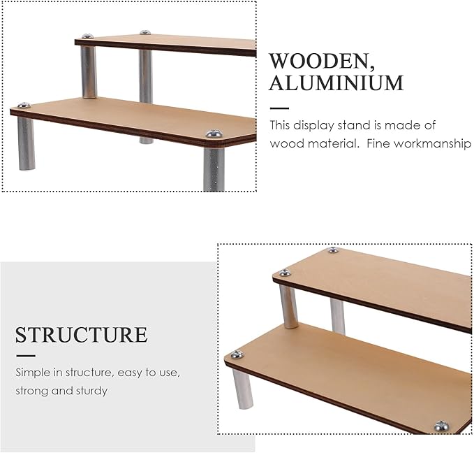 Tiered Wooden Display Stand for Figures and Collectibles Makeup Organizer Shelf with Smooth Finish Stable Multi-use Riser for Handcrafts Dolls and Home Decor Storage