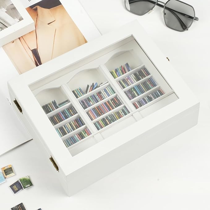 Anxiety Bookshelf - Shake Off Your Anxiety,Miniature Display Shelf,Contains 200 Miniature Book Models,Antique Style Gift Decoration Mini Bookshelf (White)