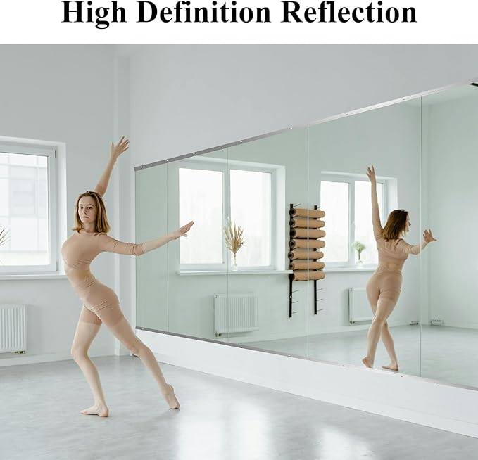 Ruomeng Home Gym Mirror, 55''x20''x2PCS Full Length, Large Frameless Body Mirror Tempered Glass for Gym, Workout, Yoga, Garage, Dance Studio