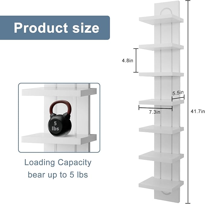 Exclusive U-Shaped 7-Tier Compact Narrow Wall Shelf Unit with RGB Lighting, Modern Vertical Shelf for Vanity, Ideal for Anime Figures, Perfumes, Cosmetics, Collectibles,White