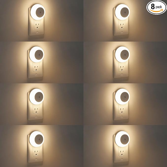 fesnne Night Light, Night Lights Plug into Wall, Dusk to Dawn Sensor Warm White Led Night Light 0.5W, 8 Pack Nightlight for Adults, Bedroom, Bathroom, Hallway, Kitchen