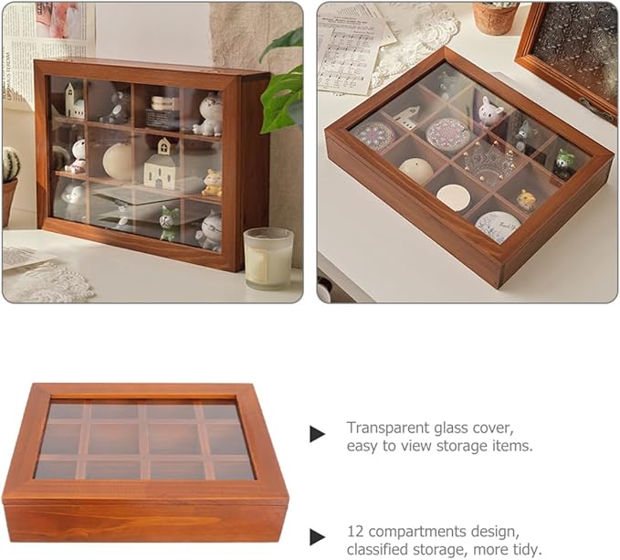 Solid Wood Decorative Jewelry Box Lid Section Storage Organizer Rustic Decor for Home Make up Organizers