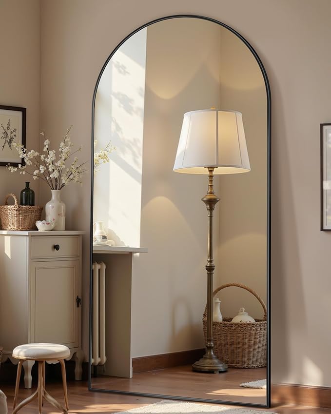 69"x28" Full Length Mirror, Arched Full Body Mirror, Standing Hanging or Leaning Floor Mirror for Bedroom and Living Room, Black