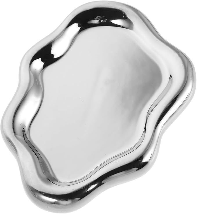 Healifty Silver Irregular Cloud-Shaped Nail Art Tray Decorative Ceramic Trinket Dish Organizer Photo Prop for Home Décor and Makeup Accessories