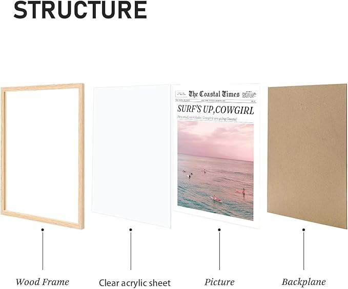 Bwodke OAK Wood Framed Wall Art Surf’s Up Coastal Cowgirl Canvas Art Vintage Newspaper Pictures Western Wall Decor Hot Girls Prints Trendy Artwork for Girly Dorm Bedroom 12"x16"
