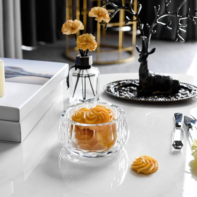 Crystal Jewelry Box Storage Jar, Candy Dish Tiny Hand-Cut Small Decorative Bowl, Diamond-Cut Luxury Cosmetic Organizer for Vanity, Bathroom, Kitchen Decor