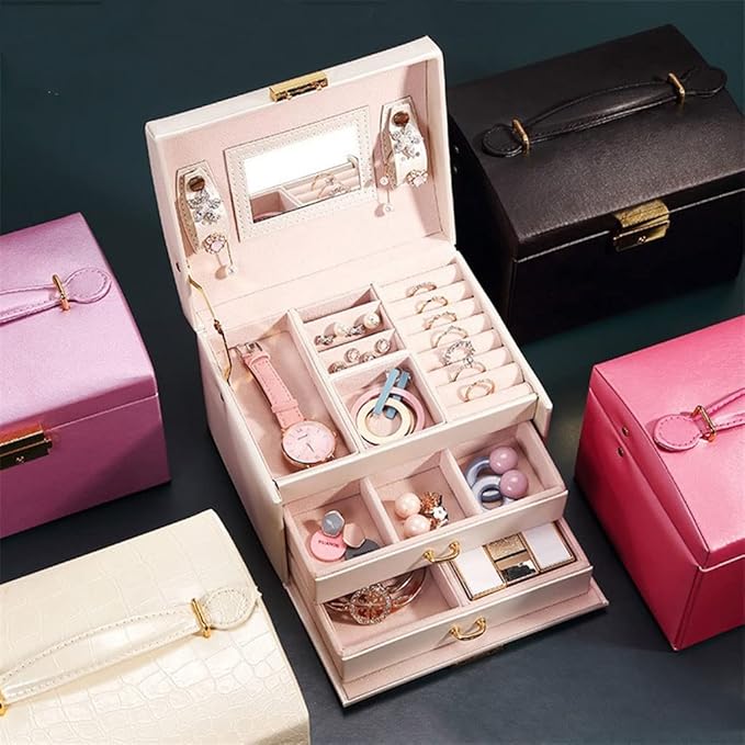 Makeup Organizers Jewelry Storage Box Portable Necklace Earrings Ring Bracelet Watch Bracelet Storage Jewelry Box PU Leather Storage Box Jewelry Case