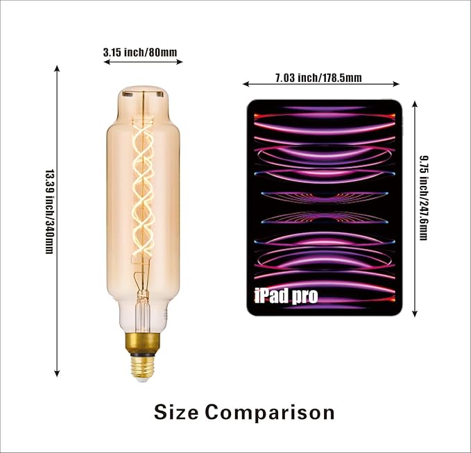 SD LUX Oversized Vintage Giant LED Light Bulb Huge Edison Bulb - Dimmable, 8W 450LM (50W Equi), Warm White 2200K, Medium E26 Base - Perfect for Decorative Pendant Lighting, 1 Pack (TT80)