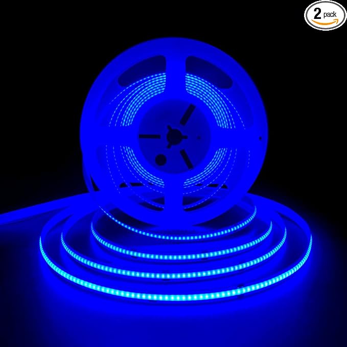 HAMRVL COB LED Strip Lights Blue DC12V 16.4ft/5M 320leds/M CRI90 Bright Flexible LED Tape 8mm, for Indoor Home Cabinet, Bedroom, Kitchen, Stage, Backlight DIY Lighting (Without Power Supply) (Blue)