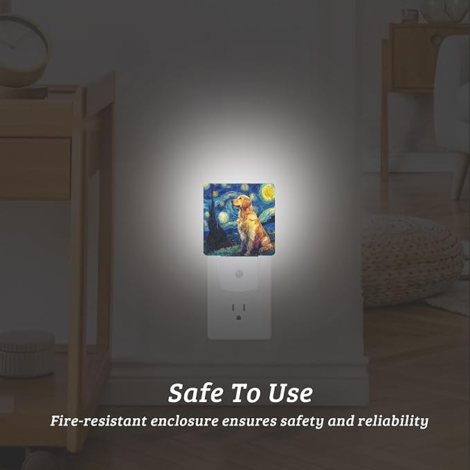 Starry Night Dog Night Light, Plug-into Wall Nightlight with Dusk to Dawn Sensor, Energy Efficient Lamp for Bedroom/Bathroom/Kitchen/Hallway/Stairs