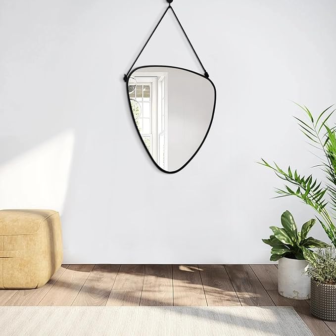 Asymmetrical Irregular Wall Mirror Modern Frame Mirrors for Wall Artistic Triangle Mirror for Wall Living Room Bedroom Entryway Hallways Unique Decorative Hanging Mirrors Black