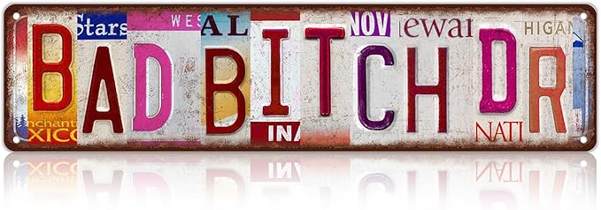 Vintage Bad Bitch Dr Wall Decor Street Signs Pink Room Metal Tin Signs Gife for Women Girl 16 x 4 Inches