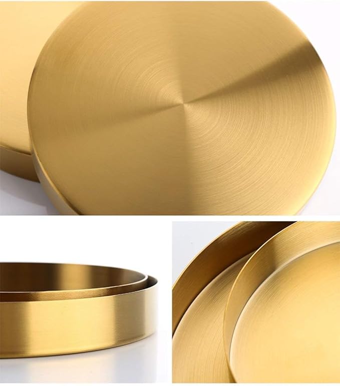 Round Brass Tray,Small Gold Decorative Tray Metal Storage Organizer Tray for Modern Home,Matte Brass Finish | 7 Inch