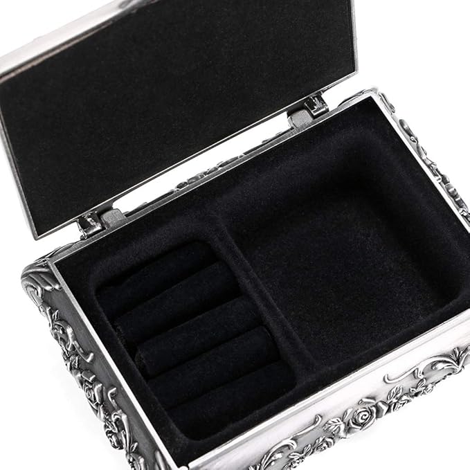 Hipiwe Vintage Metal Jewelry Box Small Trinket Jewelry Storage box For Rings Earrings Necklace Treasure Chest Organizer Antique jewelry Keepsake gift Box Case for Women (Small)