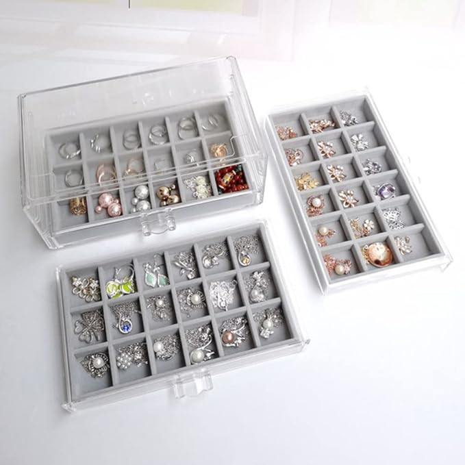 Cabilock Jewelry Storage Case Jewelry Box Organizer Earring Necklace Rings Drawer Organizer Display Holder For Earring Necklace Bracelets Grey Makeup Display Case