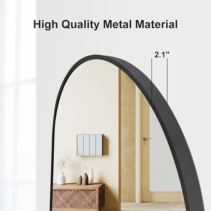 Arched Wall Mirror, Black Decorative Hanging Mirror, 36"x24" Vanity Mirror Brushed Aluminum Alloy Frame for Bathroom, Bedroom, Living Room, Entryway, Hang Vertical or Horizontal