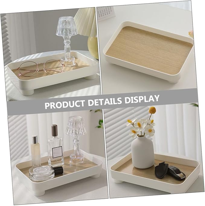 Wooden Bathroom Tray Organizer Decorative Vanity Counter Holder for Makeup Perfume and Skincare Farmhouse Style Desk Decoration