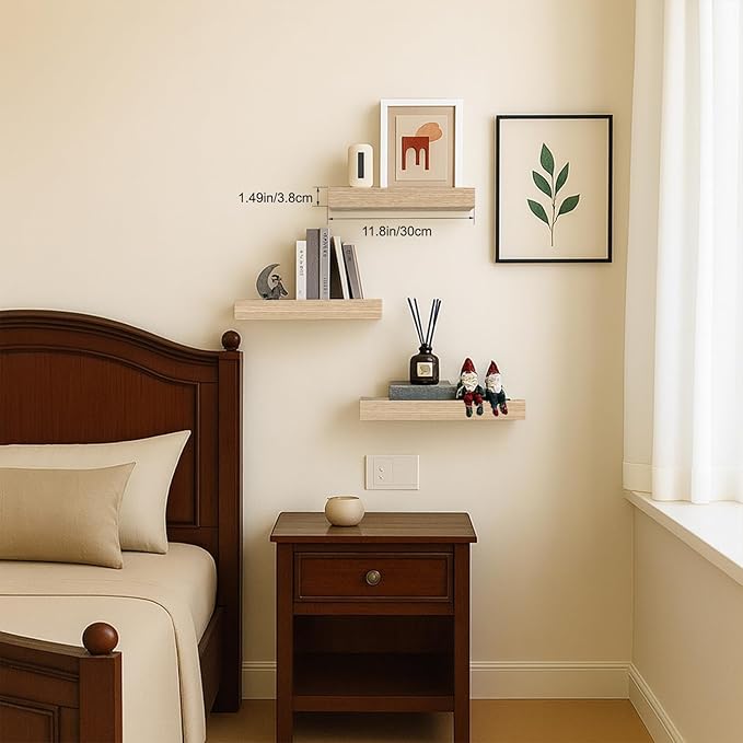 Floating Shelves for Wall, Bathroom Shelves Over Toilet, Wall Shelves & Book Shelf for Room, Hanging Shelf, Modern Wooden Wall-Mounted Small Floating Shelves, 12x7x1.5 in (Oak, Set of 3)