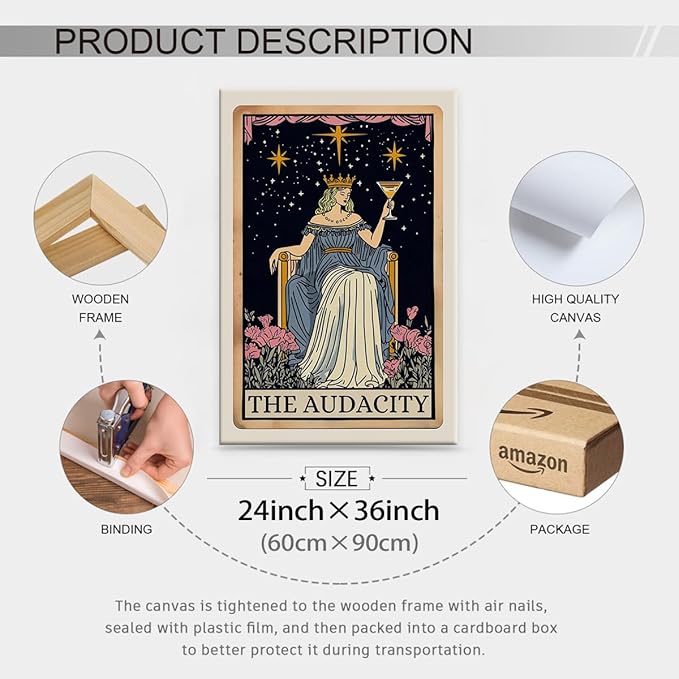 Fun Tarot Canvas Wall Art Feminist Aesthetic Poster Vintage Whimsical Witchy Prints 24X36 inch Framed Trendy Funny Quote Wall Decor for Bedroom Wall Decor