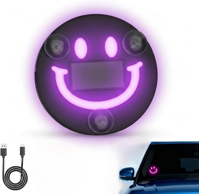 Solar Powered Car LED Ambient Light, Cute Neon Smiley Lights for Car Interior with 5 Modes, Wireless Auto Atmosphere Lamp for Back Window Decoration & Romantic Gifts (1)