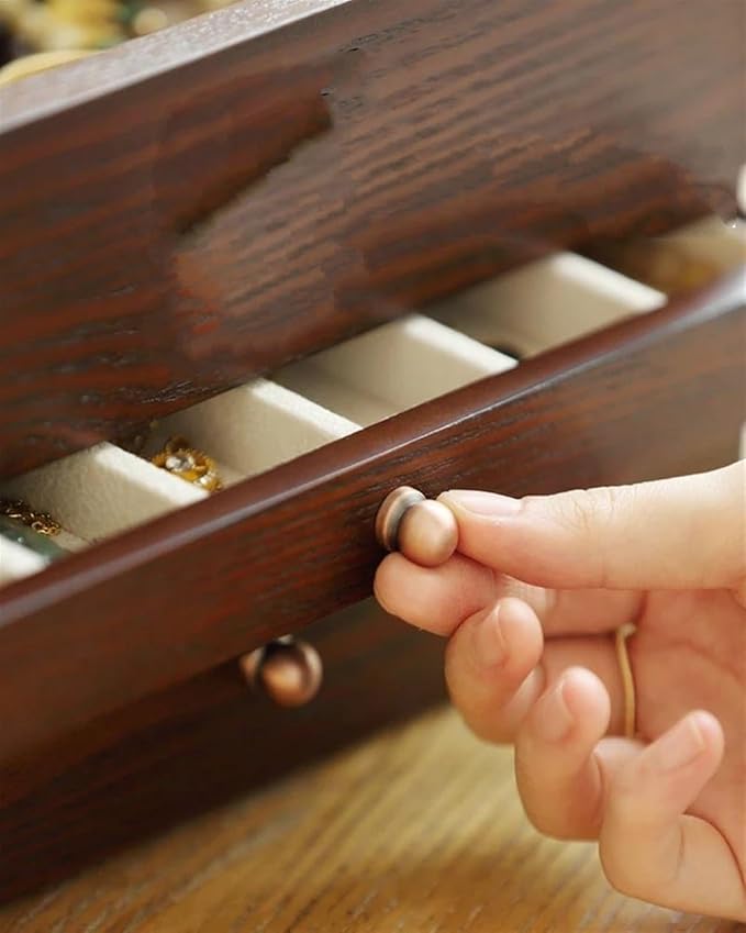 Ring Box Jewelry Storage Box Makeup Organizer Solid Wood Necklace Storage Rack Large Capacity Jewelry Box With Mirror Gift Ring Boxes For Jewellery