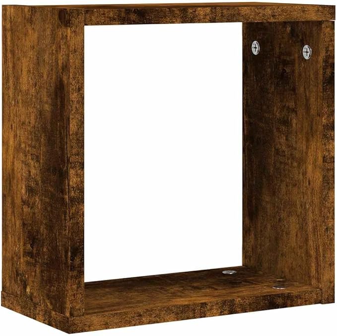 vidaXL Wall Cube Shelves Set of 2 Smoked Oak 11.8X5.9X11.8 in Indoor Storage for Living Room Office Minimalist Display Organization Shelf Floating Mounted Bookshelf Shelving
