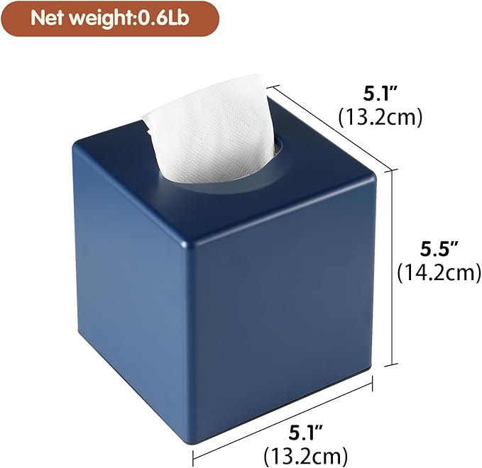 Y-in Hand Tissue Box Cover, Square Facial Tissue Holder Storage for Bathroom Vanity, Countertops, Dressers, Night Stand, Parlors and Offices - Navy Blue