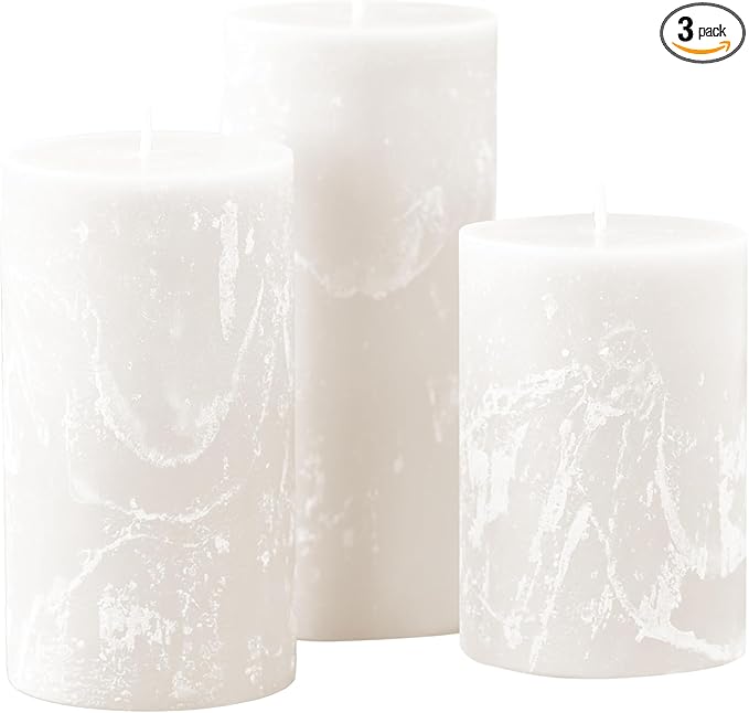 White Scented Pillar Candles Set of 3, 3x4, 3x5, 3x6 White Candles, Gardenia Pilar Scented Candle, Ideal as Wedding, Parties, Spa, Dinner, Home Decor, Church